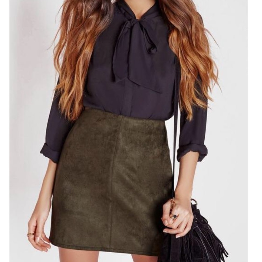 Khaki Faux Suede Mini Skirt